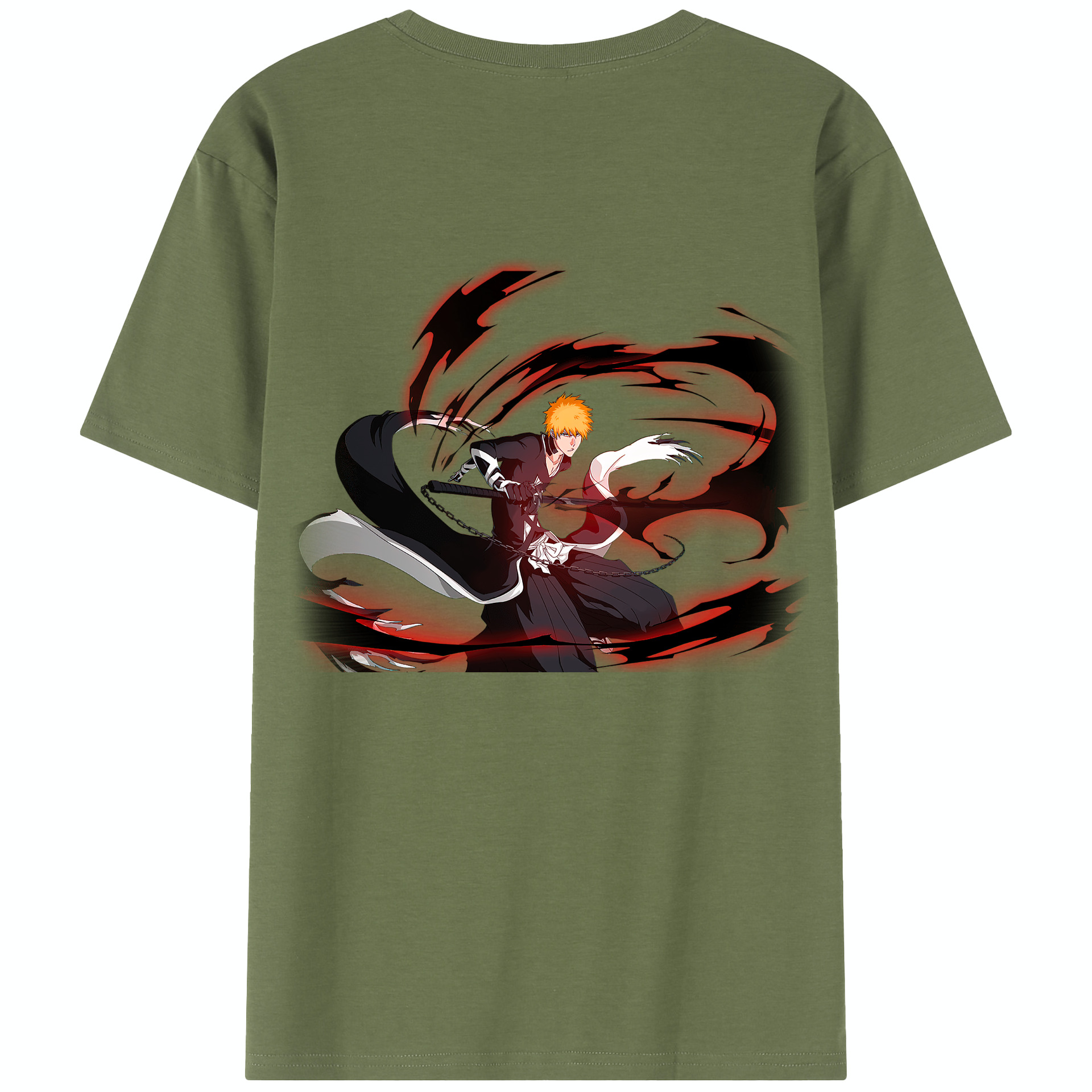 （画像用） ブリーチ 黒崎一護（くろさき いちご）BLEACH Kurosaki Ichigo 綿100％半袖Tシャツ（背面プリント）